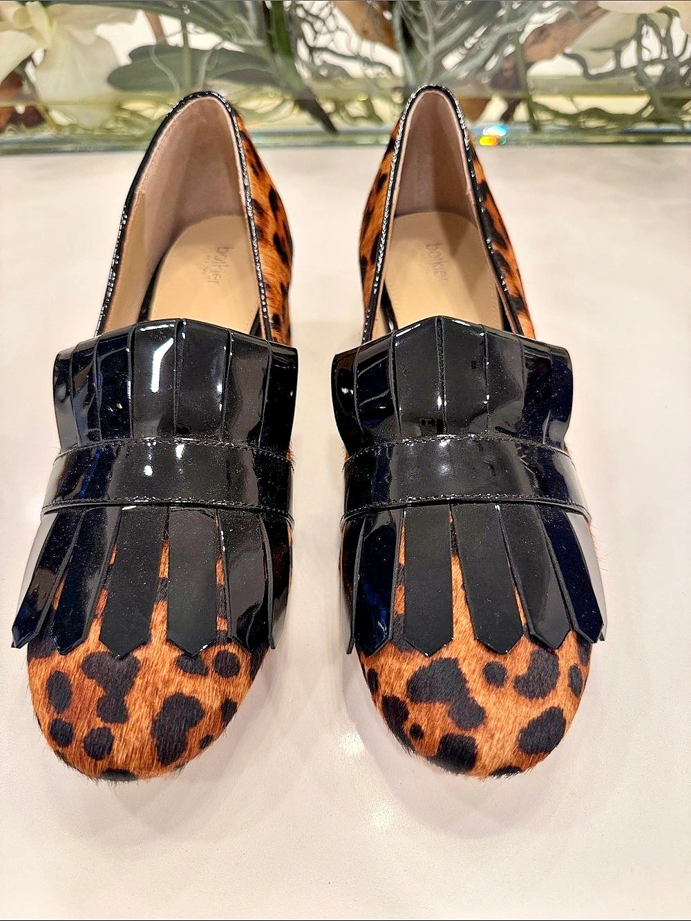 Botkier Leopard Print Fringe Loafers Stacked Heel